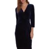Gina Bacconi Blue Alexxia Velvet Wrap Dress With Knot -Fashion Women D33271s