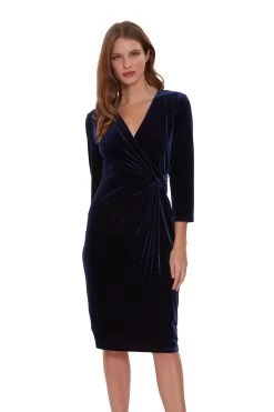 Gina Bacconi Blue Alexxia Velvet Wrap Dress With Knot