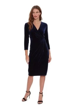 Gina Bacconi Blue Alexxia Velvet Wrap Dress With Knot 9 Gina Bacconi Blue Alexxia Velvet Wrap Dress With Knot -Fashion Women D33271s3