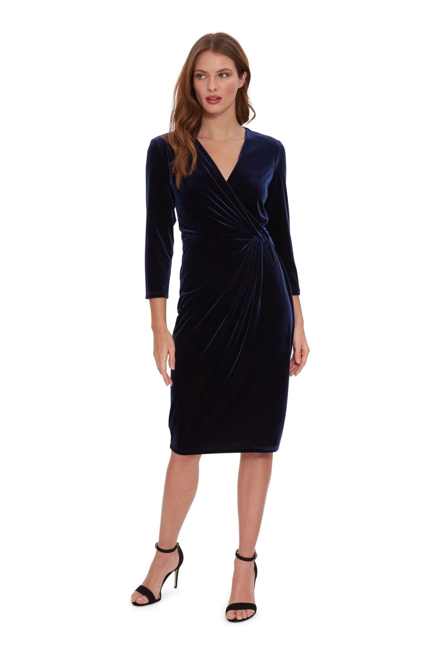 Gina Bacconi Blue Alexxia Velvet Wrap Dress With Knot 5 Gina Bacconi Blue Alexxia Velvet Wrap Dress With Knot - Image 3