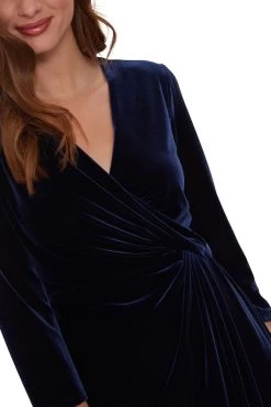 Gina Bacconi Blue Alexxia Velvet Wrap Dress With Knot 10 Gina Bacconi Blue Alexxia Velvet Wrap Dress With Knot -Fashion Women D33271s4