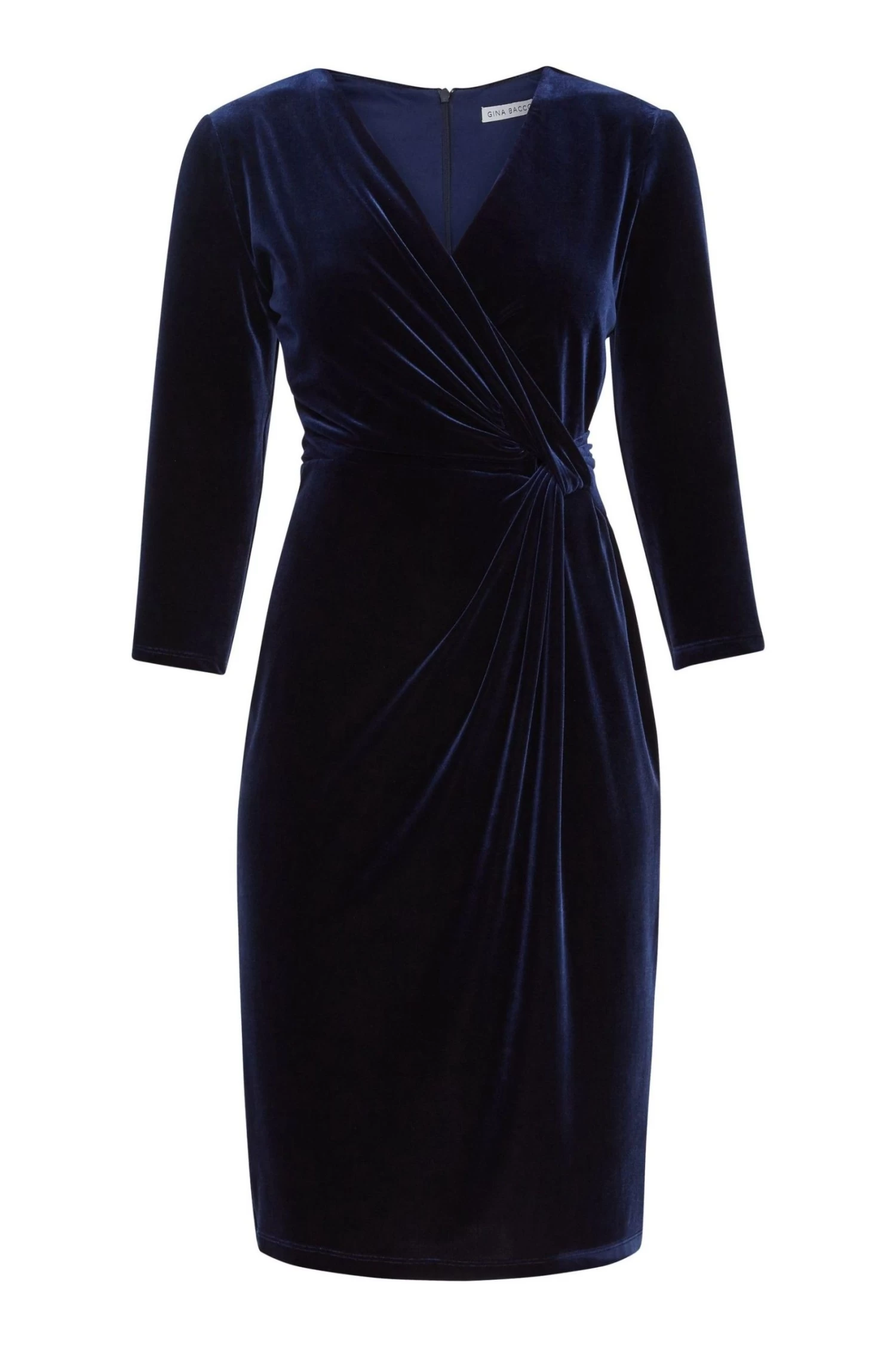 Gina Bacconi Blue Alexxia Velvet Wrap Dress With Knot 7 Gina Bacconi Blue Alexxia Velvet Wrap Dress With Knot - Image 5