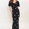Gina Bacconi Spaced Spot Jersey Black Maxi Dress With Tucks -Fashion Women D33300s