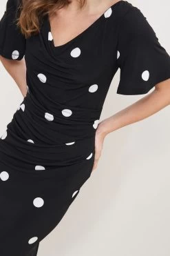 Gina Bacconi Spaced Spot Jersey Black Maxi Dress With Tucks -Fashion Women D33300s4