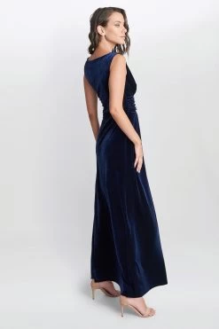Gina Bacconi Blue Patricia Sleeveless Velvet Maxi Dress -Fashion Women D33308s2