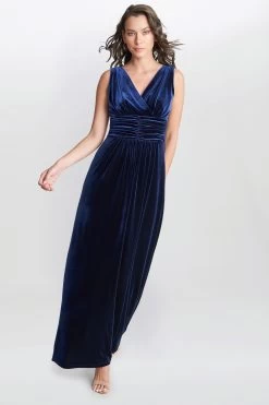 Gina Bacconi Blue Patricia Sleeveless Velvet Maxi Dress -Fashion Women D33308s3