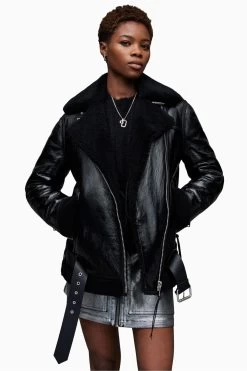 AllSaints Rei Black Shearling Jacket -Fashion Women D33366s3