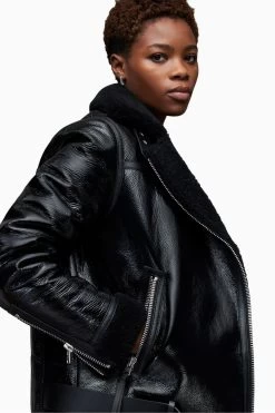 AllSaints Rei Black Shearling Jacket -Fashion Women D33366s5