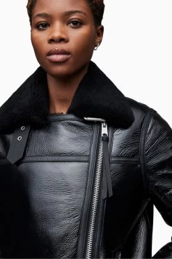 AllSaints Rei Black Shearling Jacket -Fashion Women D33366s7