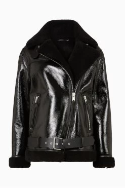 AllSaints Rei Black Shearling Jacket -Fashion Women D33366s9