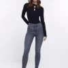 River Island Black Mid Rise Washed Jeans