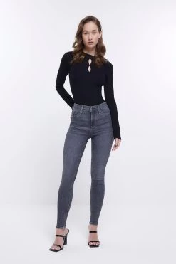 River Island Black Mid Rise Washed Jeans