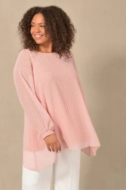 Live Unlimited Curve Pink Dobby Chiffon Top With Shirred Cuffs