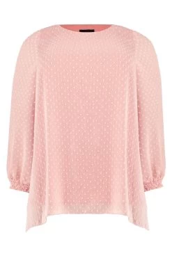 Live Unlimited Curve Pink Dobby Chiffon Top With Shirred Cuffs -Fashion Women D49083s4