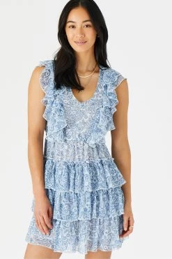 Accessorize Blue Paisley Floral Print Mini Ruffle Dress