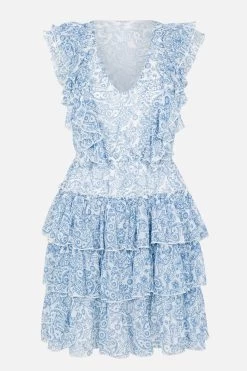 Accessorize Blue Paisley Floral Print Mini Ruffle Dress -Fashion Women D50559s4
