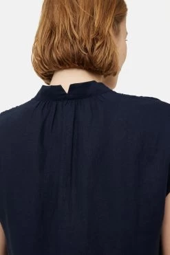 Jigsaw Blue Sleeveless Linen V-Neck Top -Fashion Women D52852s6