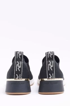 River Island Black Wide Fit Knitted Runner Trainers -Fashion Women D53269s3