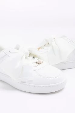River Island White Bow Tie Brodeire Trainers -Fashion Women D54004s3