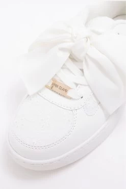 River Island White Bow Tie Brodeire Trainers -Fashion Women D54004s4