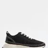 River Island Stitch Detail Lace-Up Black Trainers -Fashion Women D54033s