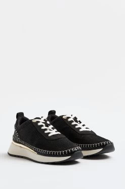 River Island Stitch Detail Lace-Up Black Trainers -Fashion Women D54033s2