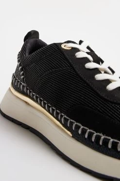 River Island Stitch Detail Lace-Up Black Trainers -Fashion Women D54033s4