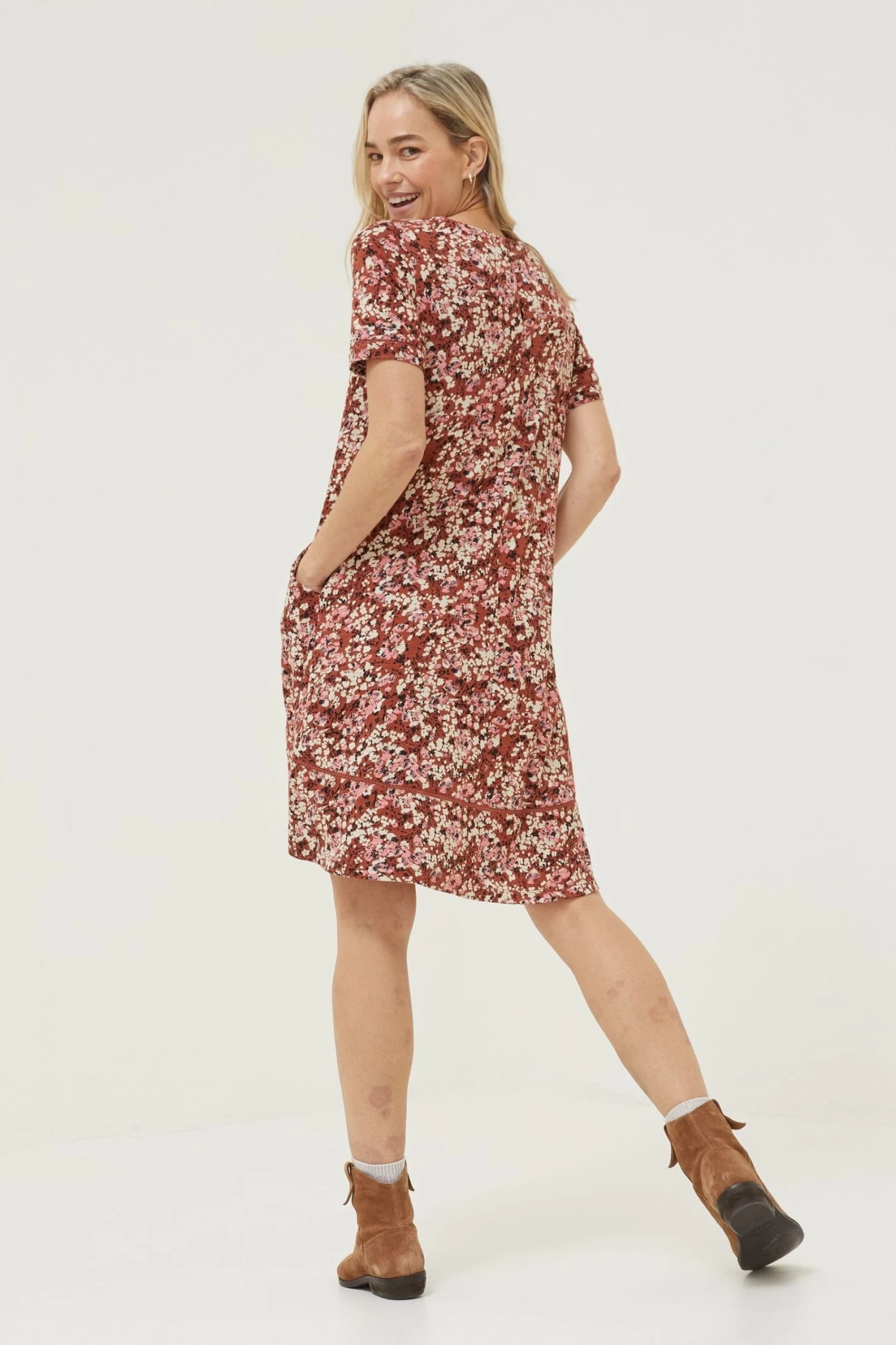 FatFace Simone Blush Jersey Brown Dress 4 FatFace Simone Blush Jersey Brown Dress - Image 2