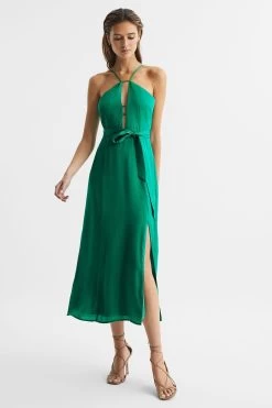 Reiss Arianna Halter Neck Belted Midi Dress