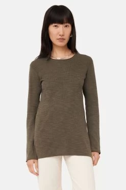 Jigsaw Brown Linen Cotton Crew Neck Jumper
