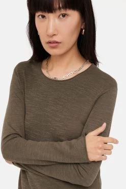 Jigsaw Brown Linen Cotton Crew Neck Jumper -Fashion Women D60 476s5