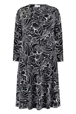 Live Unlimited Curve Linear Floral Print Knot Front White Jersey Midi Dress -Fashion Women D60755s6