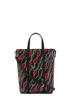 Lulu Guinness Large Pearly Lip Print Garbo Black Tote -Fashion Women D60817s2