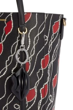 Lulu Guinness Large Pearly Lip Print Garbo Black Tote -Fashion Women D60817s4
