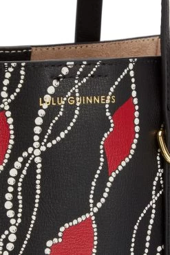 Lulu Guinness Large Pearly Lip Print Garbo Black Tote -Fashion Women D60817s5