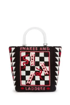 Lulu Guinness Snakes And Ladders Black Bibi Tote