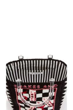 Lulu Guinness Snakes And Ladders Black Bibi Tote -Fashion Women D60827s3