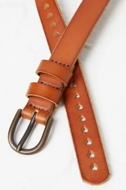 FatFace Skinny Brown Lazer Cut Heart Belt -Fashion Women D64466s3