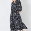 Crew Clothing Company Navy Blue Floral Print A-Line Dress -Fashion Women D64586s