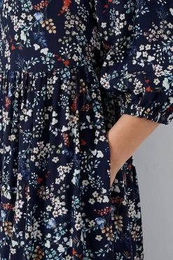 Crew Clothing Company Navy Blue Floral Print A-Line Dress -Fashion Women D64586s4