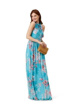 Adrianna Papell Floral Chiffon Tie Neck Gown -Fashion Women D67074s3