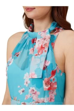 Adrianna Papell Floral Chiffon Tie Neck Gown -Fashion Women D67074s4