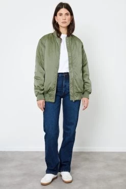Another Sunday Green Oversized Bomber Jacket