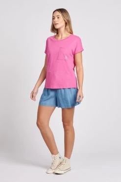 U.S. Polo Assn. Womens White Slub Wide Neck T-Shirt -Fashion Women D70870s3