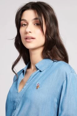 U.S. Polo Assn. Womens Blue Chambray Tunic Dress -Fashion Women D70899s3