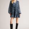 Ted Baker Blue Rohzan Tiered Swing Mini Dress -Fashion Women D73611s