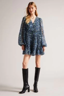 Ted Baker Blue Rohzan Tiered Swing Mini Dress