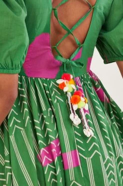 Monsoon Green Embroidered Chevron Batik Print Dress 8 Monsoon Green Embroidered Chevron Batik Print Dress -Fashion Women D73654s3