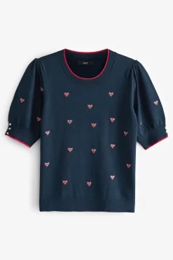 Next Coronation Gem Detail Short Sleeve Knit Top -Fashion Women D74 691s5