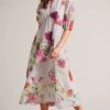 Ted Baker Mekayla White Empire Line Midi Dress With Puff Sleeves
